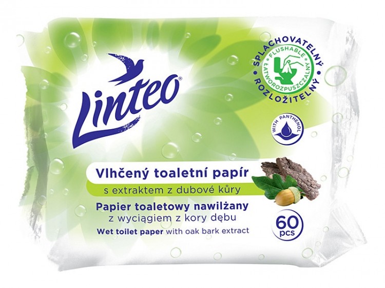 TP Linteo vlhčený 60ks NN dubová kůra - Papírová hygiena Toaletní papír vlhčený
